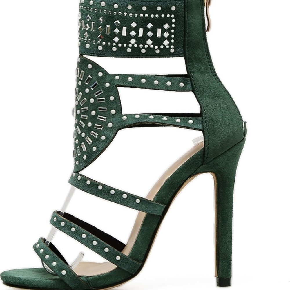 Chic Green Strappy High Heel Sandals